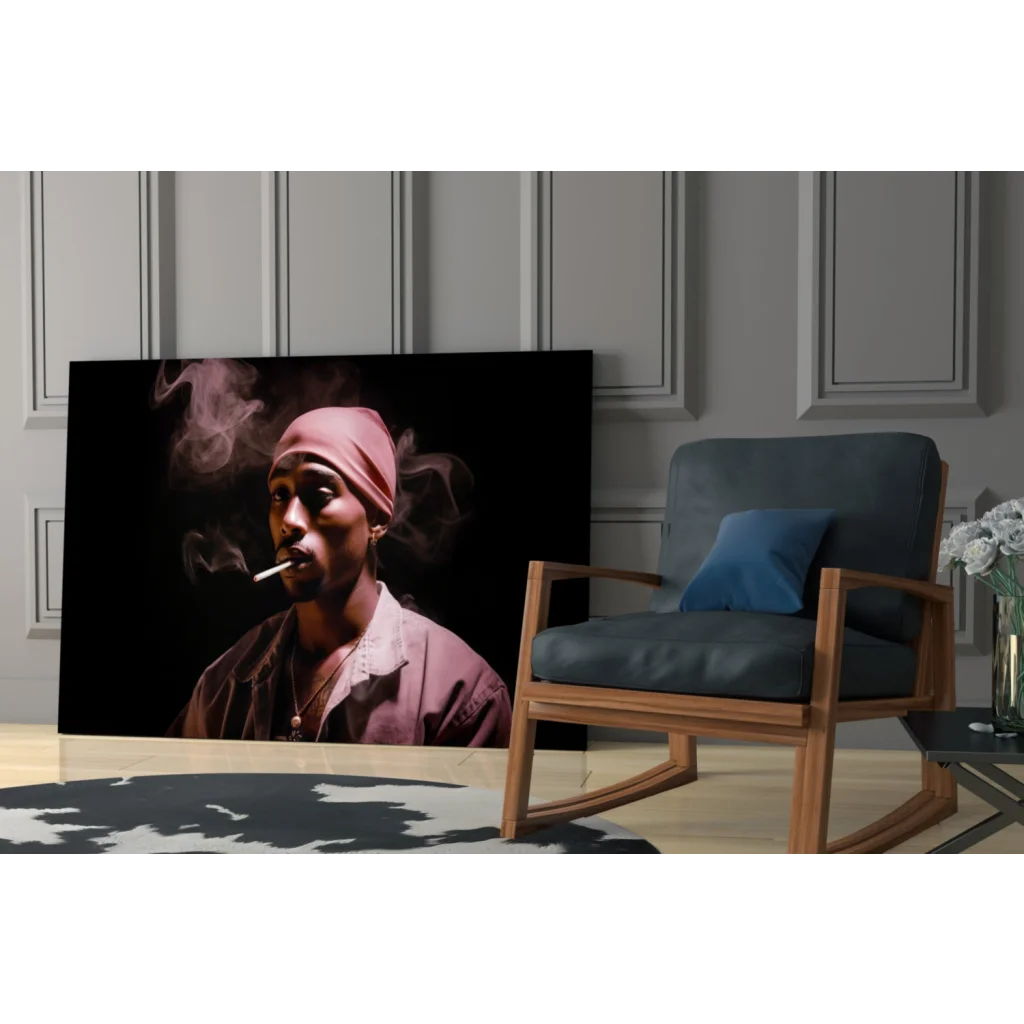 2Pac pink headwrap canvas wall art print portrait with smoke