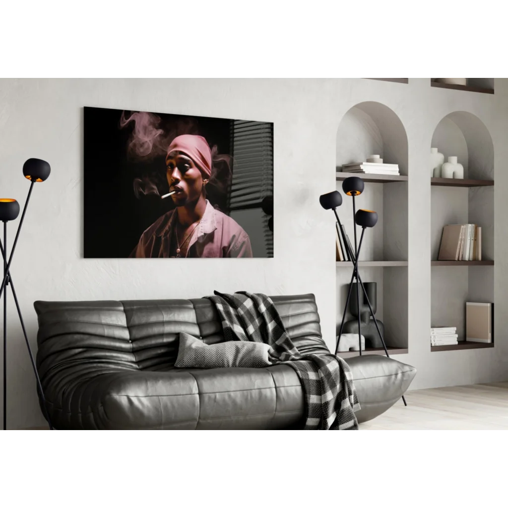 2Pac pink headwrap canvas wall art print on glass wall