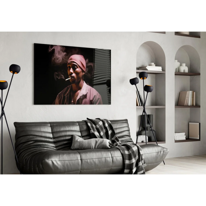 2Pac pink headwrap canvas wall art print on glass wall