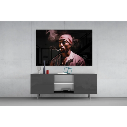 2Pac pink headwrap portrait wall art print on glass wall