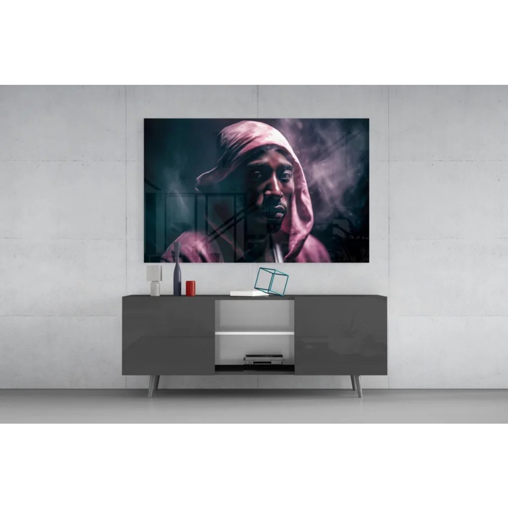 Striking Tupac pink hoodie glass wall art canvas print portrait