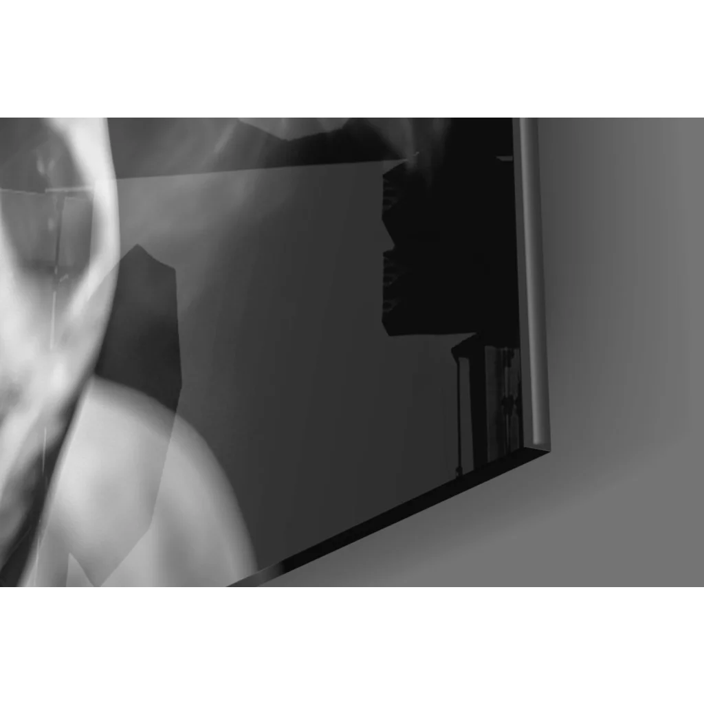Sleek Tupac smoke portrait glass wall art with distorted mirror reflection