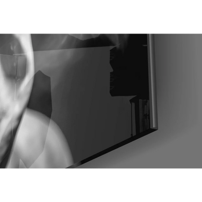Sleek Tupac smoke portrait glass wall art with distorted mirror reflection