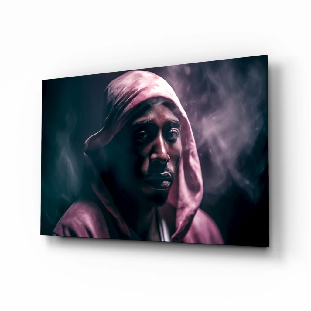 Tupac pink hoodie glass wall art canvas print portrait
