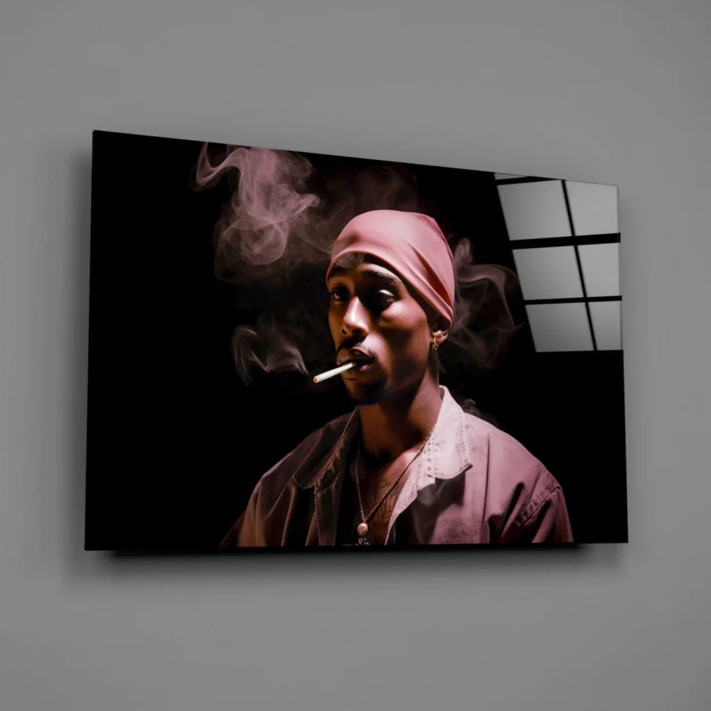 2Pac pink headwrap wall art canvas print portrait smoking with smoke