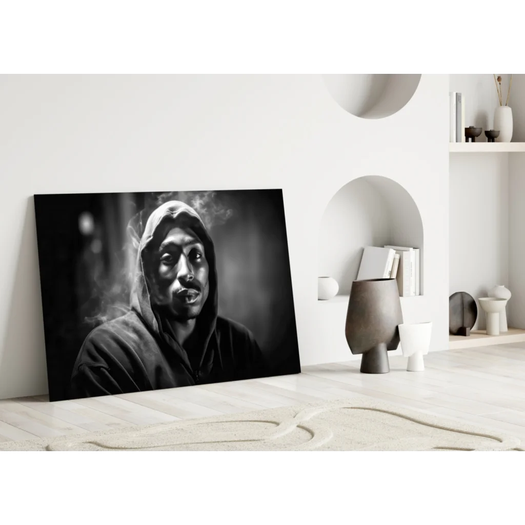 Tupac Shakur smoking portrait canvas wall art in black-and-white