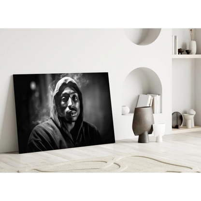 Tupac Shakur smoking portrait canvas wall art in black-and-white