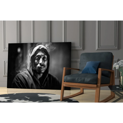 Tupac Shakur smoking portrait glass wall art canvas in black and white
