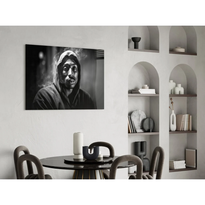 Tupac Shakur smoking portrait canvas wall art on glass wall