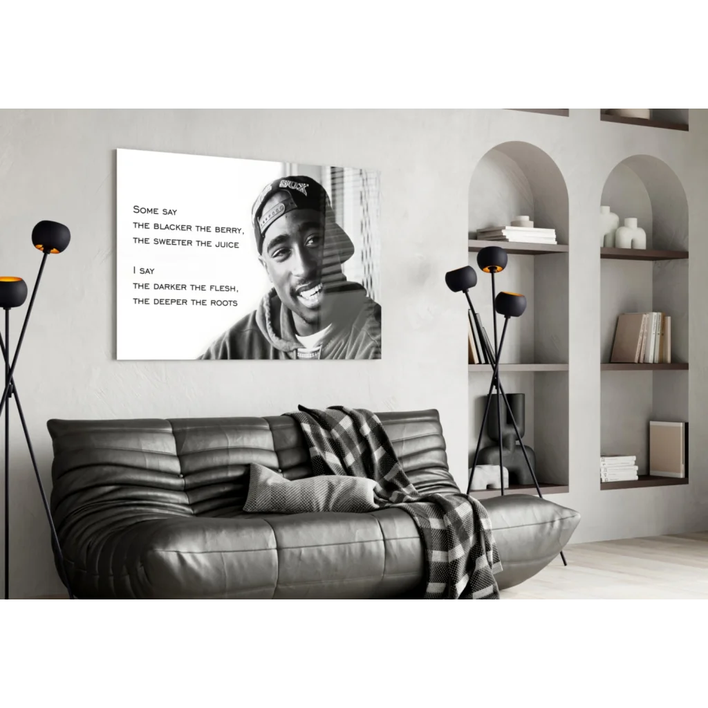 Tupac Shakur black-and-white portrait canvas wall art with iconic quote