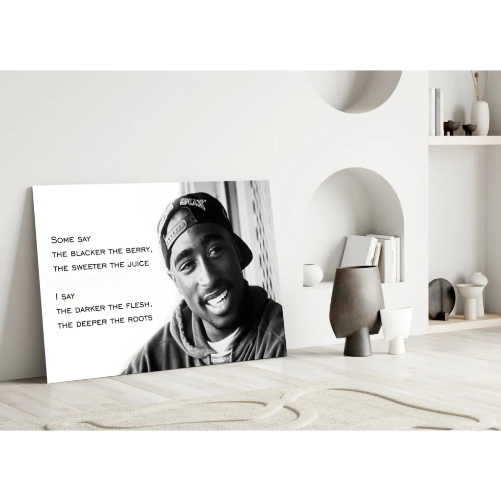 Tupac black-and-white portrait canvas wall art with iconic quote