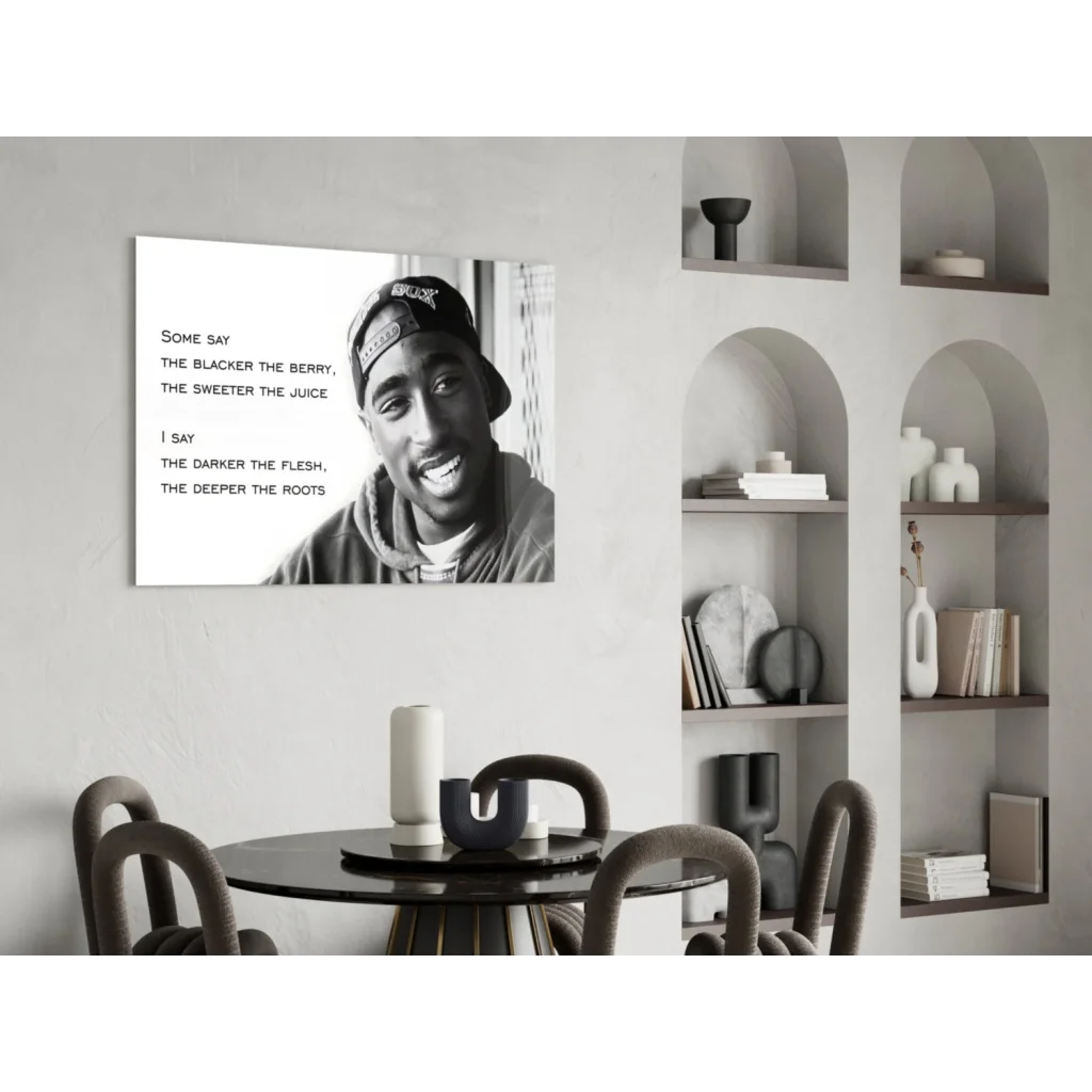 Black-and-white Tupac portrait canvas wall art with iconic quote