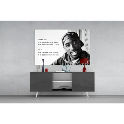 Tupac Shakur black-and-white canvas wall art with iconic quote and red lamp