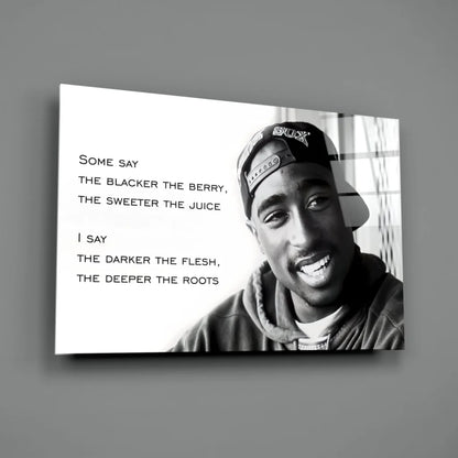 Black-and-white Tupac Shakur portrait canvas wall art with quote