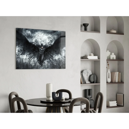 Batman stormy city glass wall art canvas print with outstretched wings