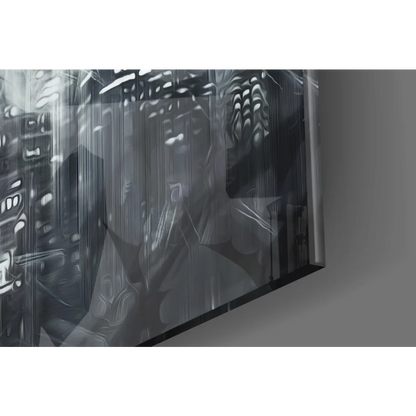 Batman stormy city glass wall art with sleek black frame and abstract streaks