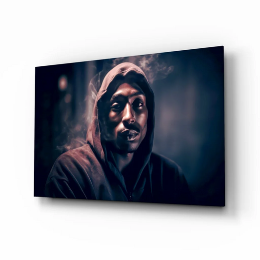Tupac Shakur hooded portrait canvas wall art with smoke effect