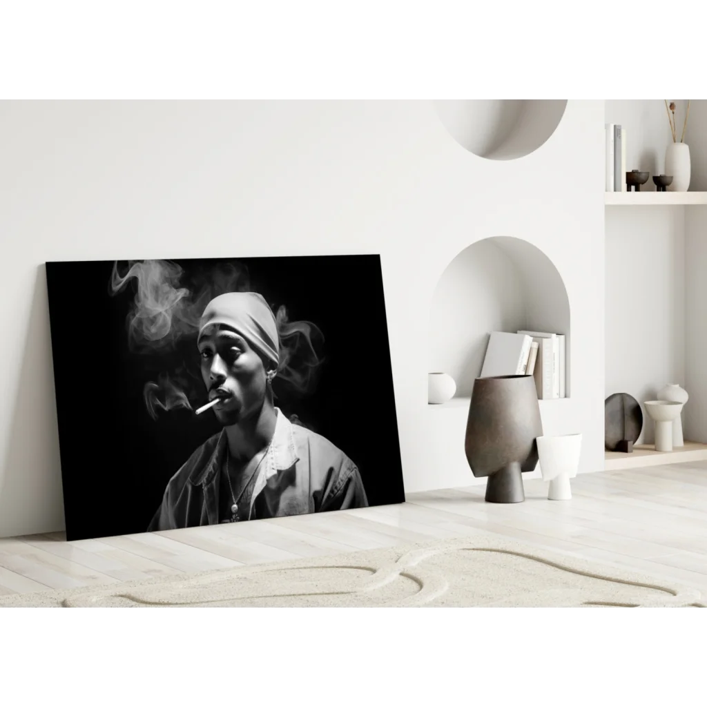Black and white Tupac Shakur smoke wall art print