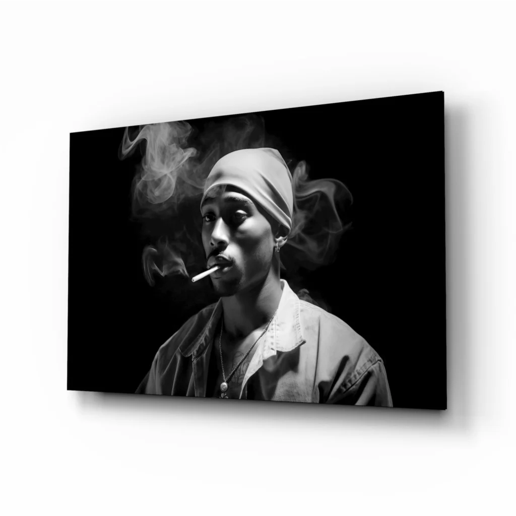 Black and white Tupac Shakur smoke canvas wall art print