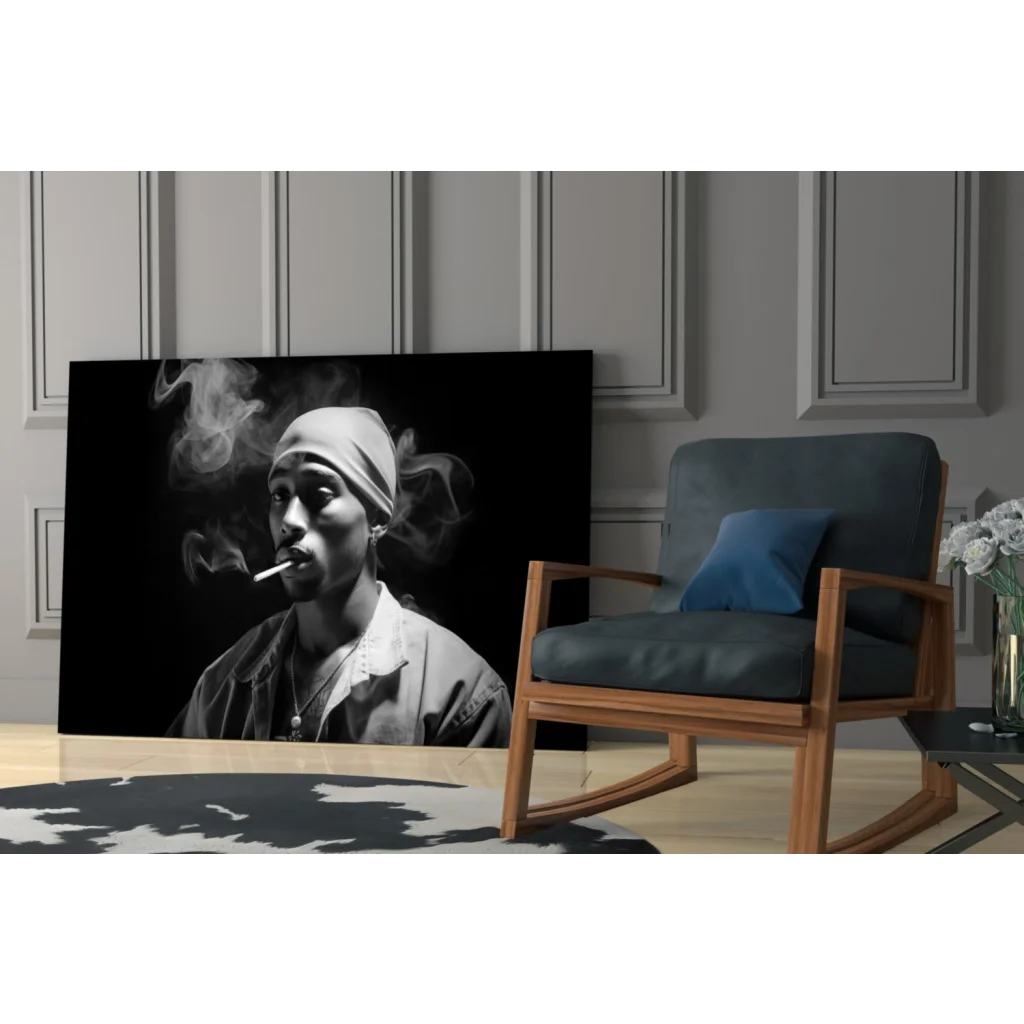 Tupac Shakur black and white smoke canvas wall art print