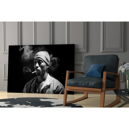 Tupac Shakur black and white smoke canvas wall art print