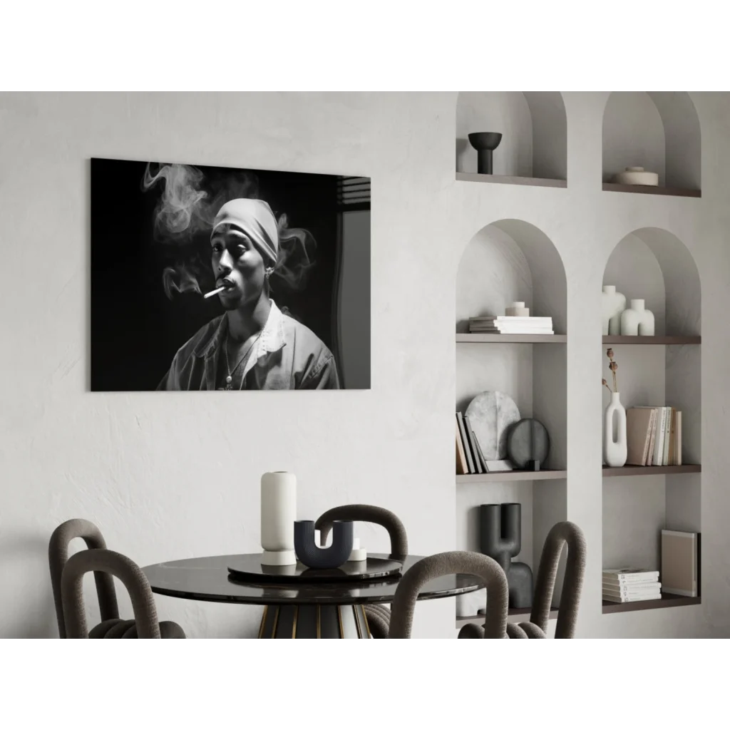 Black and white Tupac Shakur smoke wall art print