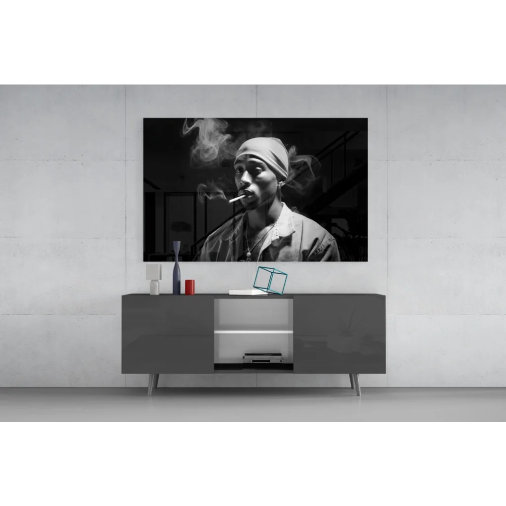 Black and white Tupac Shakur smoke wall art print