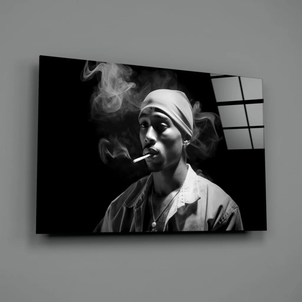 Black and white Tupac Shakur smoke canvas wall art print
