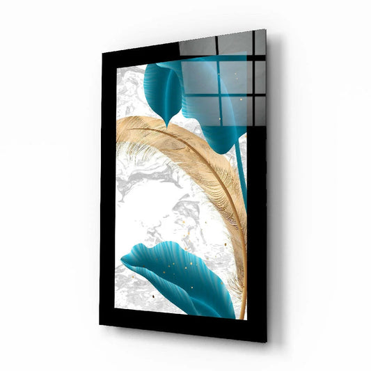 Turquoise and Gold Feather Canvas Wall Art | Insigneart USA | vintageantiquesgifts.com