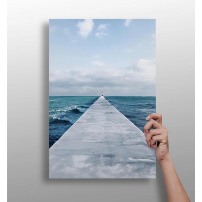 Gray concrete pier in turquoise ocean, canvas print for modern homes