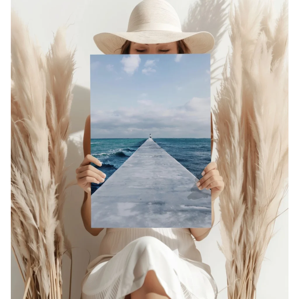 Turquoise Waters Pier canvas print: concrete pier in turquoise ocean under cloudy sky
