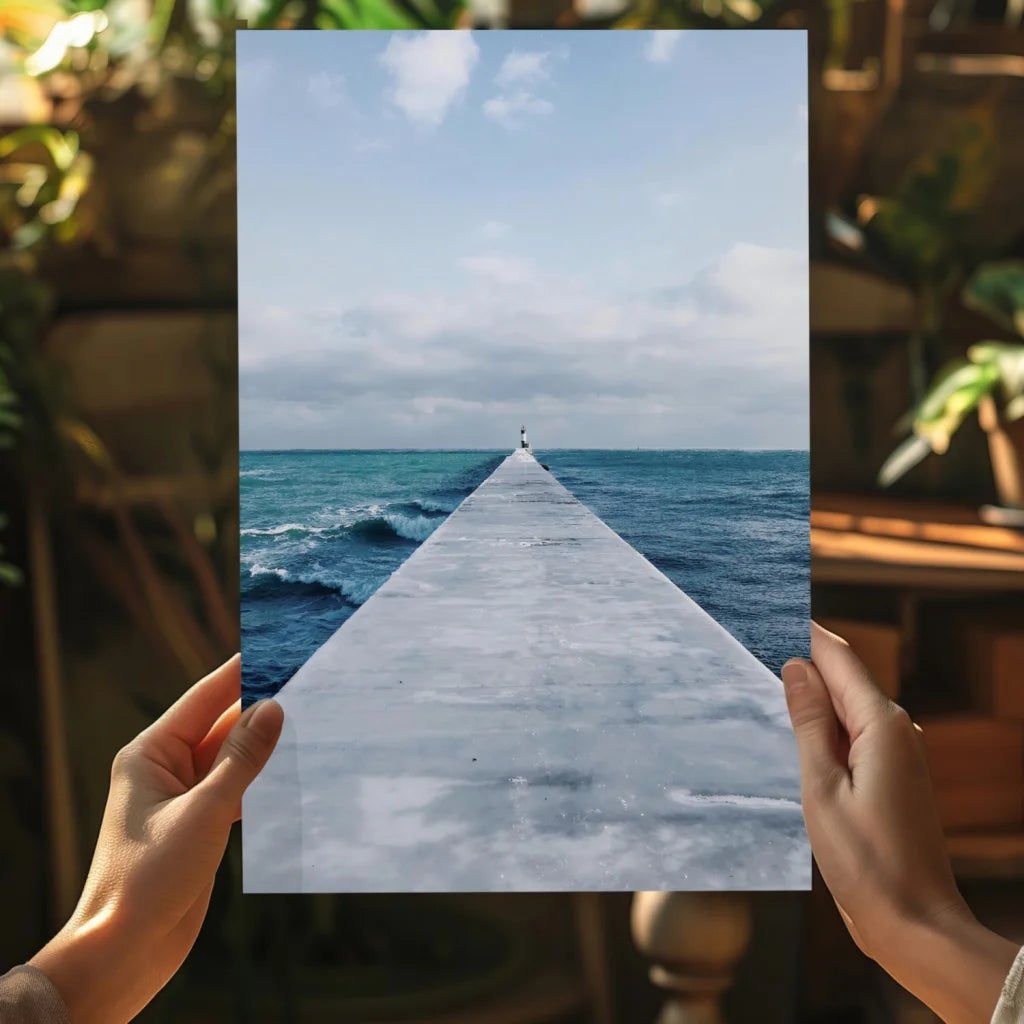 Long weathered concrete pier in turquoise waters canvas print