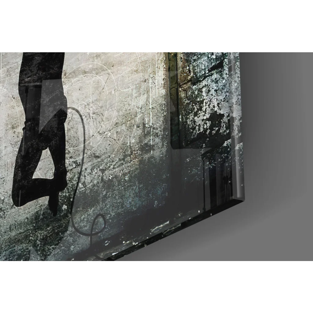 Grungy TV head silhouette wall art on distressed gray green canvas