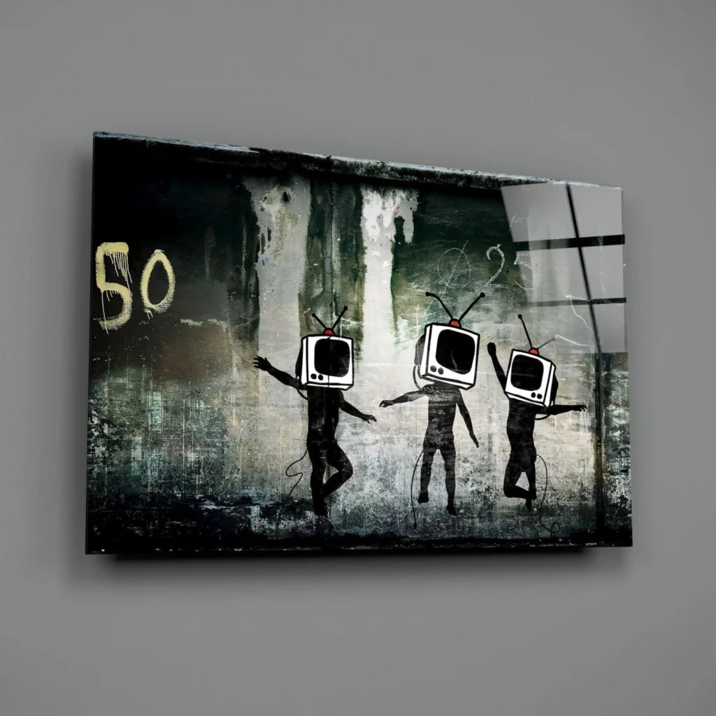 TV Head Grunge Canvas Wall Art for Modern Spaces | Glass Wall Art Print | vintageantiquesgifts.com
