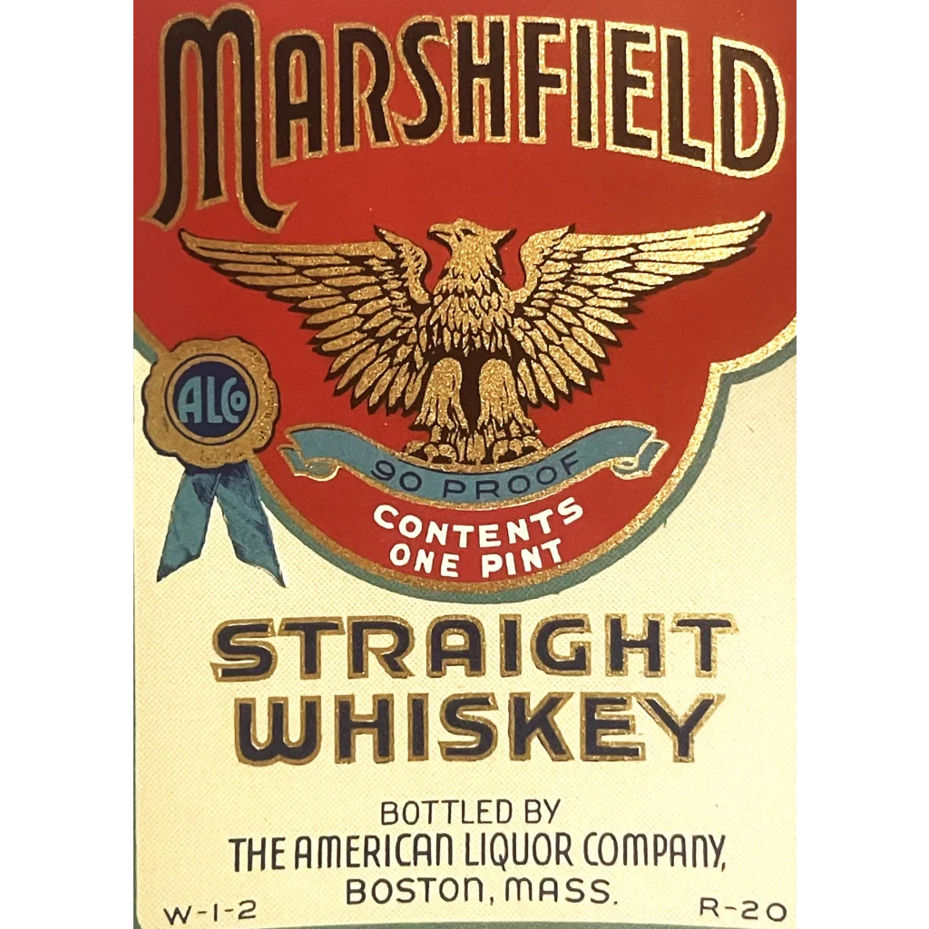 Two 🦅 Antique Vintage 1930s Marshfield Whiskey Label Boston MA Gold Eagle! Advertisements Rare - Double