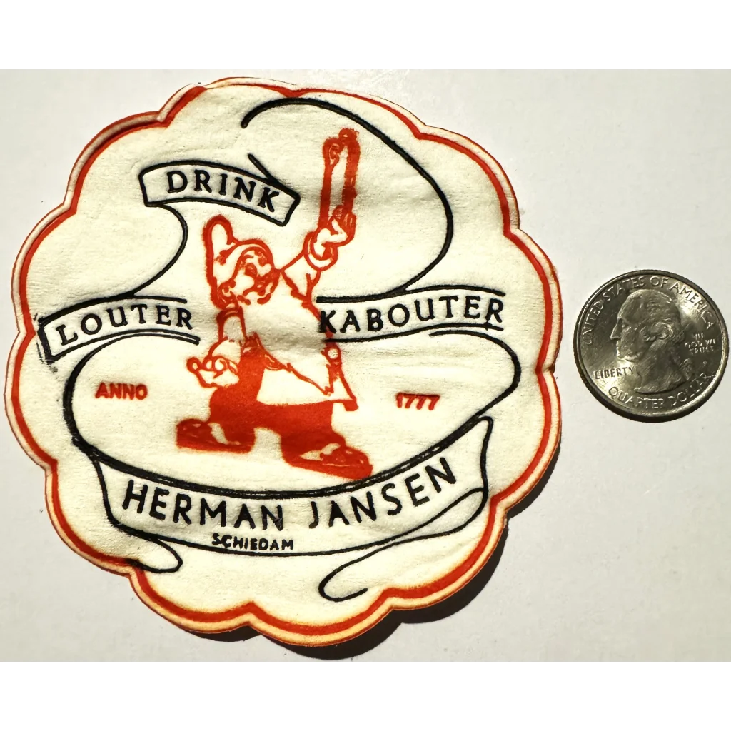 Vintage Herman Jansen drink coaster with cartoon character from 1950s liquor collection