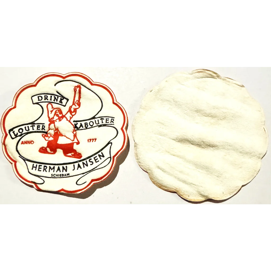 Vintage 1950s Herman Jansen drink coaster with a bold red logo design