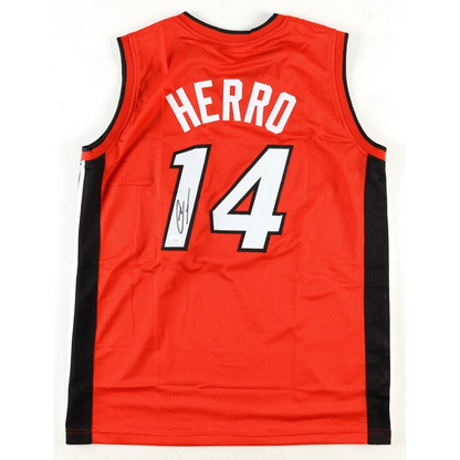 Autographed Tyler Herro Miami Heat basketball jersey with HERRO 14 and JSA auth