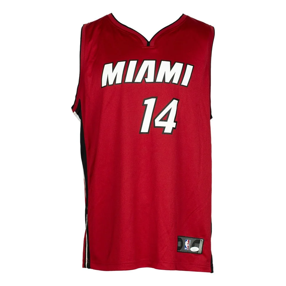 Red Miami Heat jersey with Tyler Herro’s number 14 and JSA authentication