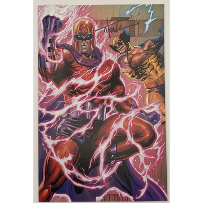 Magneto and Wolverine battling on Tyler Kirkham Connecting Cover Wolverine #2 Virgin Variant