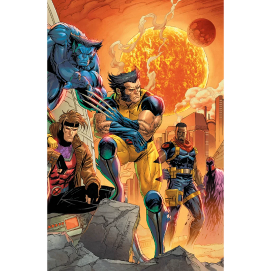 Tyler Kirkham Connecting Cover X-Men #14 Virgin Variant with Wolverine Beast Gambit Cable under orange sky