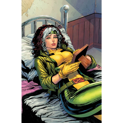 Comic book illustration of Rogue from X-Men in green and yellow, Tyler Kirkham exclusive