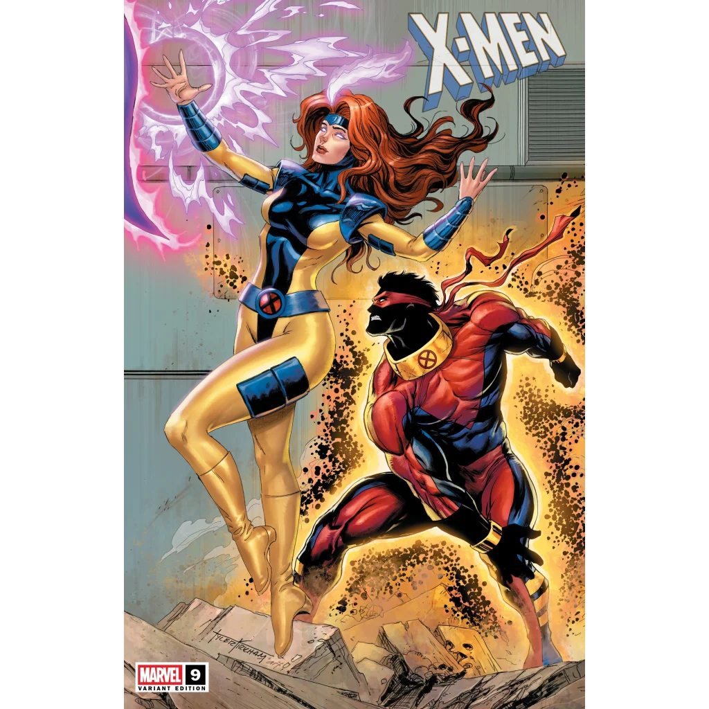 Tyler Kirkham signed X-Men #9 comic cover with Jean Grey and Vulcan variant art