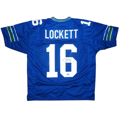 Tyler Lockett autographed Seattle blue jersey with white lettering