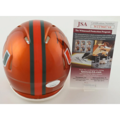 Orange Miami Hurricanes Flash alternate helmet signed by Tyler Van Dyke with JSA card