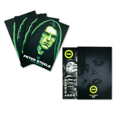 Green neon-lit portrait sticker of peter steele from type o negative bloody kisses deluxe bundle product
