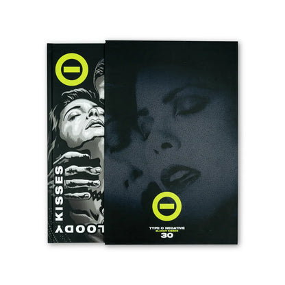 Black hardcover book type o negative bloody kisses deluxe bundle with stylized faces neon yellow logos titled kisses