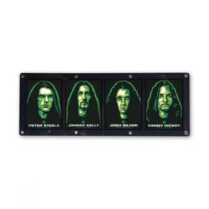 Type O Negative trading cards framed panel with four long-haired men’s portraits