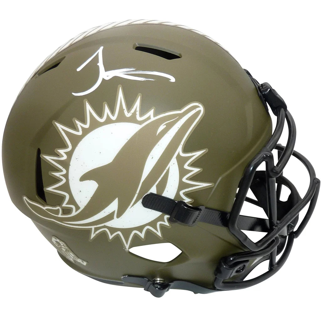 Tyreek Hill autographed Miami Dolphins olive green salute to service helmet