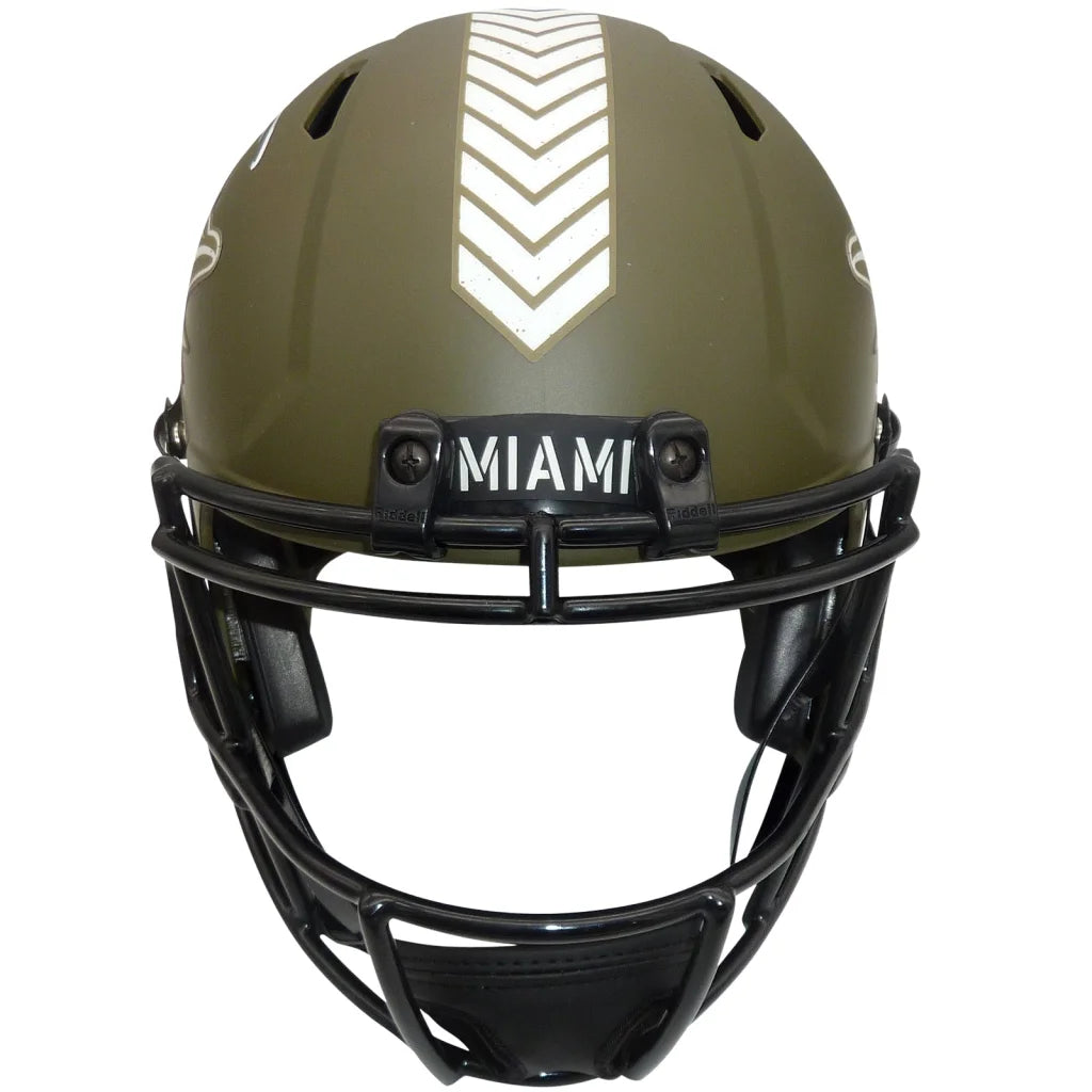 Tyreek Hill autographed Miami Dolphins olive green salute to service helmet